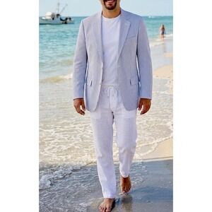 Vtg  Seersucker 2 Button Blazer Classic  Resort Travel Mavest 44S Union Made **